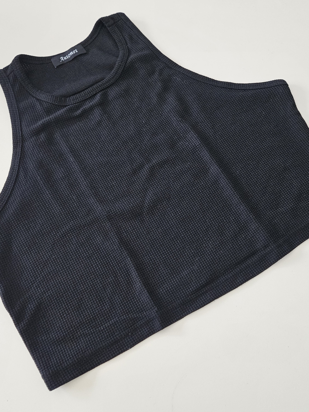 Autonet Black Waffle Knit Cropped Tank